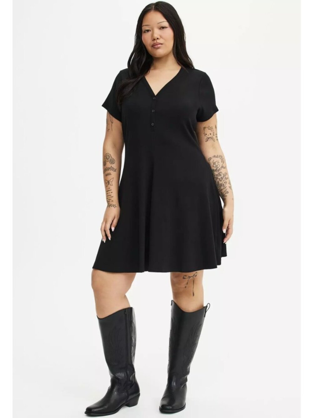 NWT Torrid 2 Black Ribbed Henley Mini Dress 2X 18 20